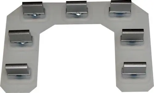 Wolf Keypad mit mehreren metallischen Halterungen auf einer klaren Kunststoffbasis, formatiert zur sicheren Montage von Komponenten.